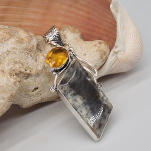 Natural Beautiful Jasper Stone Silver Pendant